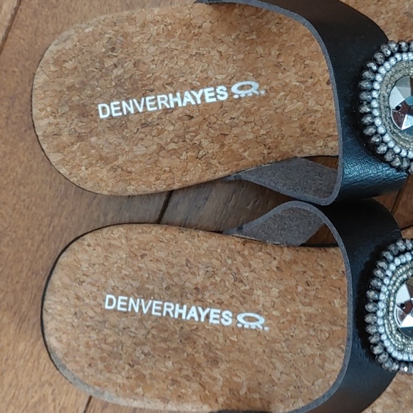 Denver Hayes Leather Bling T Strap Embellished Sandals - Picture 2 of 6